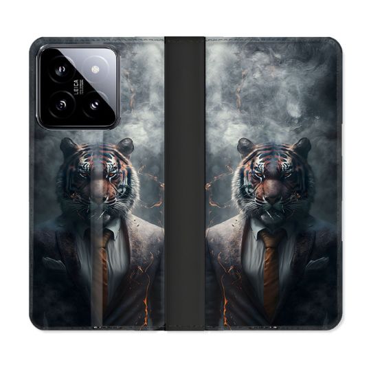 Housse cuir portefeuille Pour Xiaomi 14 Animal Tigre Business