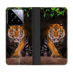 Housse cuir portefeuille Pour Xiaomi 14 Animal Tigre Jungle