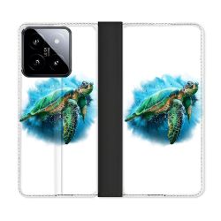 Housse cuir portefeuille Pour Xiaomi 14 Animal Tortue Blanche multicolore