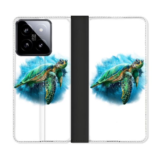 Housse cuir portefeuille Pour Xiaomi 14 Animal Tortue Blanche multicolore