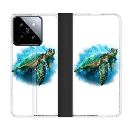 Housse cuir portefeuille Pour Xiaomi 14 Animal Tortue Blanche multicolore