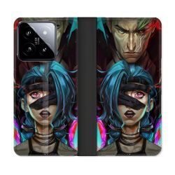 Housse cuir portefeuille Pour Xiaomi 14 Arcane Jinx Bleu