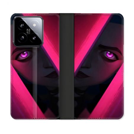 Housse cuir portefeuille Pour Xiaomi 14 Arcane Jinx Rose