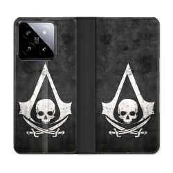 Housse cuir portefeuille Pour Xiaomi 14 Assassin Creed Tete Mort