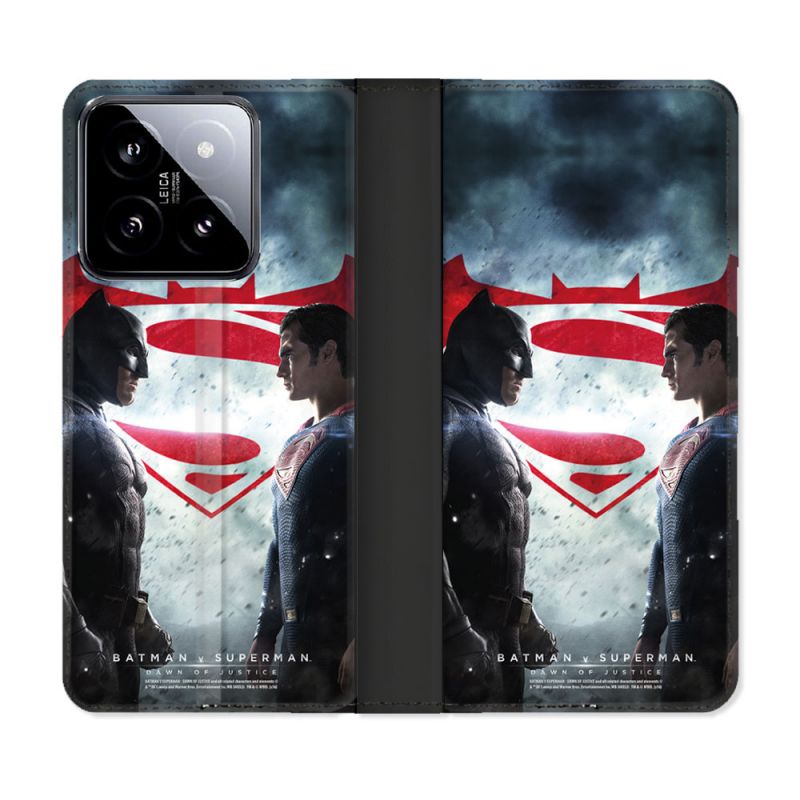 Housse cuir portefeuille Pour Xiaomi 14 Batman VS Superman