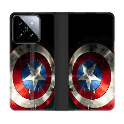 Housse cuir portefeuille Pour Xiaomi 14 Captain America Bouclier