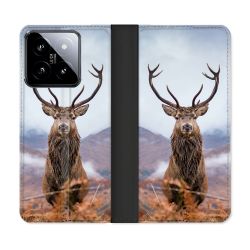 Housse cuir portefeuille Pour Xiaomi 14 Chasse Chevreuil Montagne