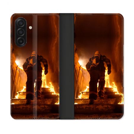 Housse cuir portefeuille Pour Samsung Galaxy A17 5G Pompier Escalier