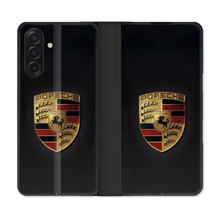 Housse cuir portefeuille Pour Samsung Galaxy A17 5G Porsche Carbone
