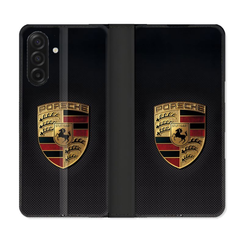 Housse cuir portefeuille Pour Samsung Galaxy A17 5G Porsche Carbone