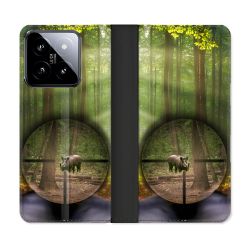 Housse cuir portefeuille Pour Xiaomi 14 Chasse Sanglier Viseur