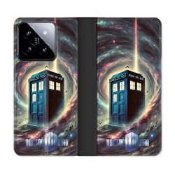 Housse cuir portefeuille Pour Xiaomi 14 Dr Who Tardis Univers