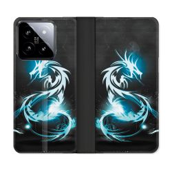 Housse cuir portefeuille Pour Xiaomi 14 Fantastique Dragon Bleu
