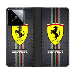 Housse cuir portefeuille Pour Xiaomi 14 Ferrari Carbone