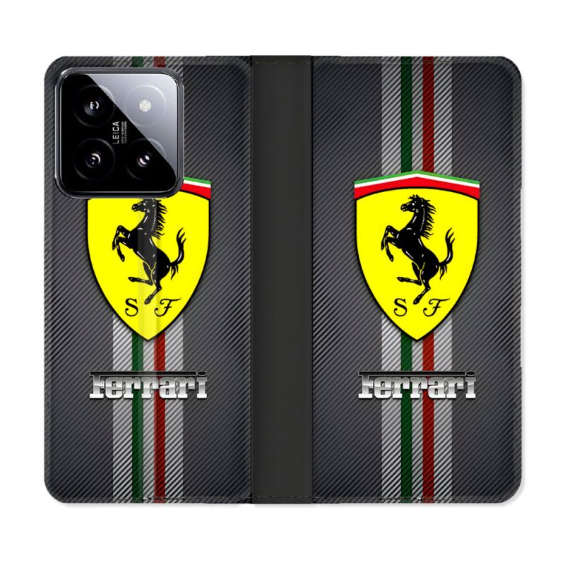 Housse cuir portefeuille Pour Xiaomi 14 Ferrari Carbone