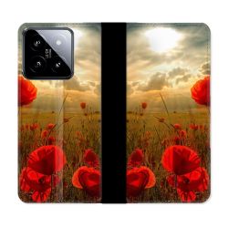 Housse cuir portefeuille Pour Xiaomi 14 Fleur Coquelicot