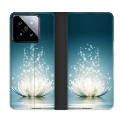 Housse cuir portefeuille Pour Xiaomi 14 Fleur Lotus Blanc