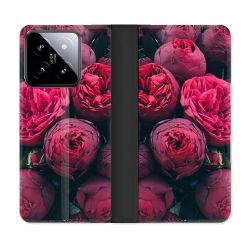 Housse cuir portefeuille Pour Xiaomi 14 Fleur Pivoine