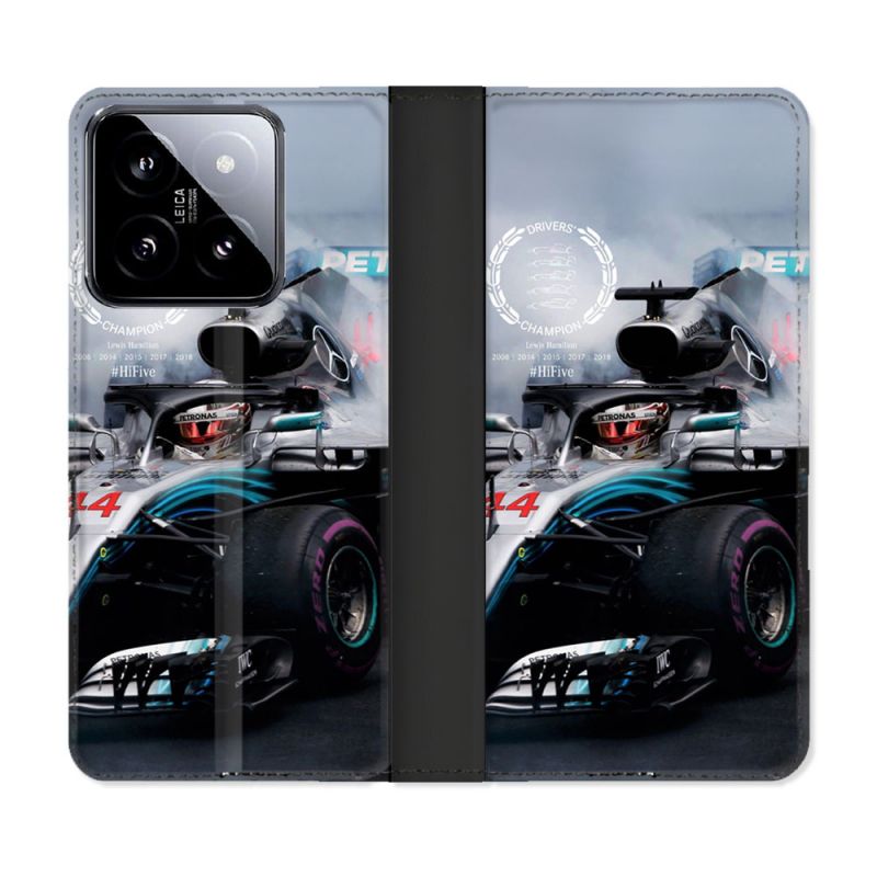 Housse cuir portefeuille Pour Xiaomi 14 Formule 1 F1 Mercedes Petronas