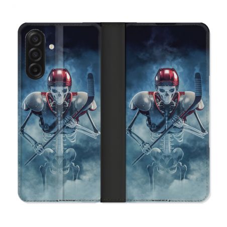 Housse cuir portefeuille Pour Samsung Galaxy A17 5G Sport Hockey Squelette