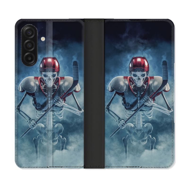 Housse cuir portefeuille Pour Samsung Galaxy A17 5G Sport Hockey Squelette