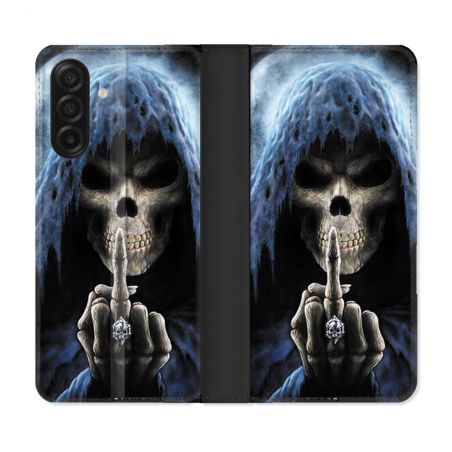 Housse cuir portefeuille Pour Samsung Galaxy A17 5G Tete de Mort Doigt