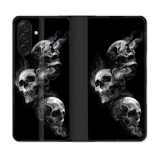 Housse cuir portefeuille Pour Samsung Galaxy A17 5G Tete de Mort Triple