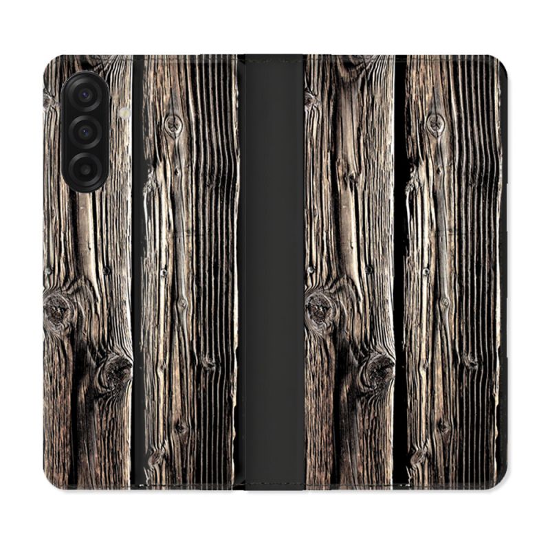 Housse cuir portefeuille Pour Samsung Galaxy A17 5G Texture Bois