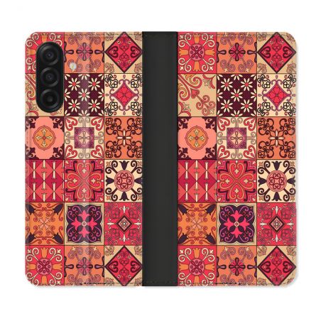 Housse cuir portefeuille Pour Samsung Galaxy A17 5G Texture Carreau Ciment Rouge