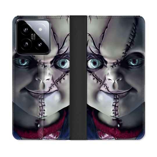 Housse cuir portefeuille Pour Xiaomi 14 Horreur Chucky Cicatrice