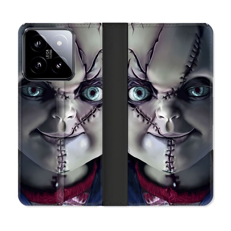 Housse cuir portefeuille Pour Xiaomi 14 Horreur Chucky Cicatrice