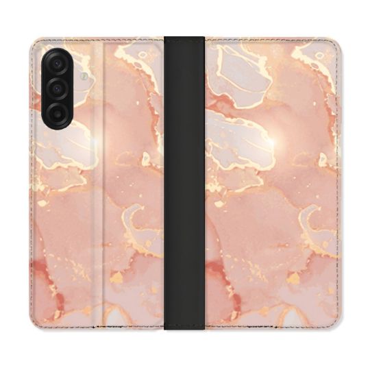 Housse cuir portefeuille Pour Samsung Galaxy A17 5G Texture Marbre Rose