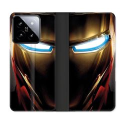 Housse cuir portefeuille Pour Xiaomi 14 Iron Man Casque