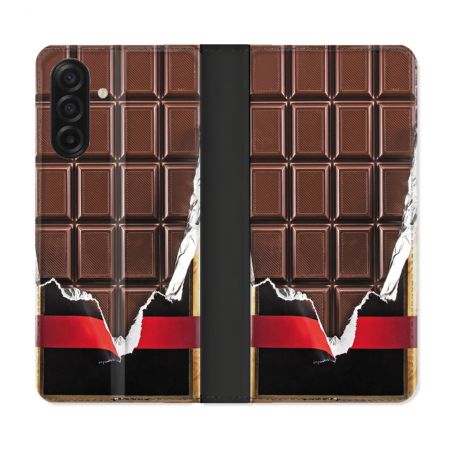 Housse cuir portefeuille Pour Samsung Galaxy A17 5G Texture Trompe Oeil Chocolat