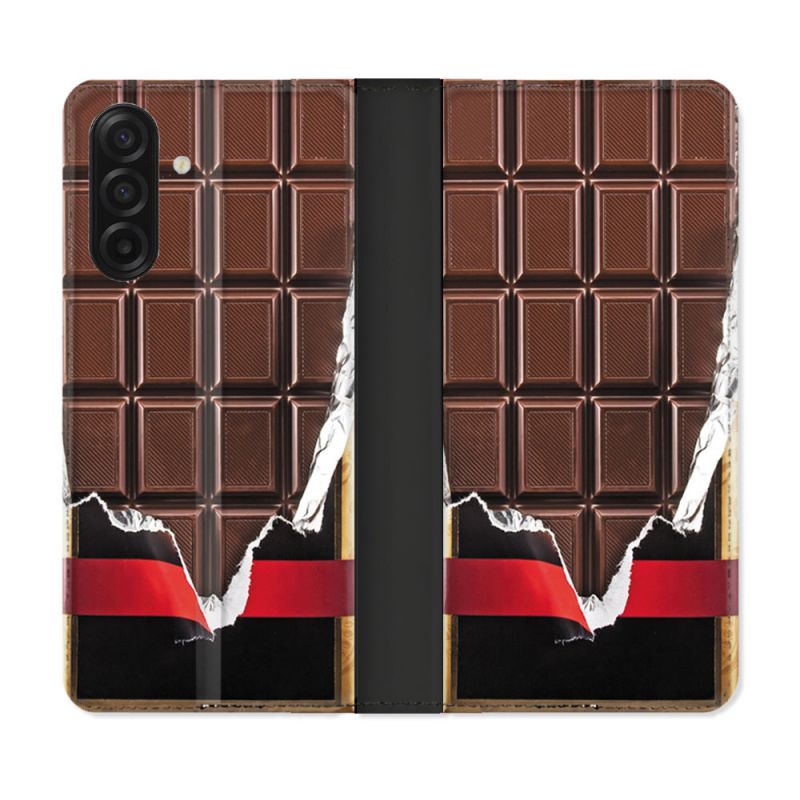 Housse cuir portefeuille Pour Samsung Galaxy A17 5G Texture Trompe Oeil Chocolat