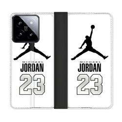 Housse cuir portefeuille Pour Xiaomi 14 Jordan 23 Blanc