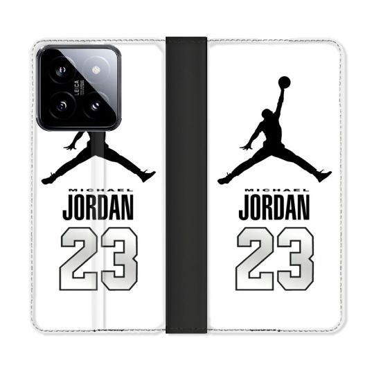 Housse cuir portefeuille Pour Xiaomi 14 Jordan 23 Blanc