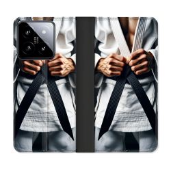 Housse cuir portefeuille Pour Xiaomi 14 Kimono Ceinture