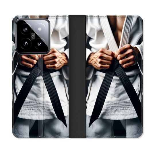 Housse cuir portefeuille Pour Xiaomi 14 Kimono Ceinture