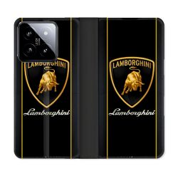 Housse cuir portefeuille Pour Xiaomi 14 Lamborghini Carbone
