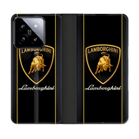 Housse cuir portefeuille Pour Xiaomi 14 Lamborghini Carbone