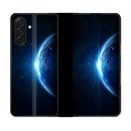 Housse cuir portefeuille Pour Samsung Galaxy A17 5G Univers Planete Terre