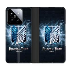 Housse cuir portefeuille Pour Xiaomi 14 Manga Attaque Titans Noir