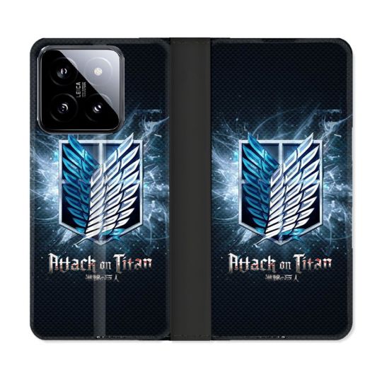 Housse cuir portefeuille Pour Xiaomi 14 Manga Attaque Titans Noir