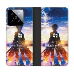 Housse cuir portefeuille Pour Xiaomi 14 Manga Attaque Titans Soleil