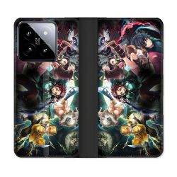 Housse cuir portefeuille Pour Xiaomi 14 Manga Demon Slayer Groupe