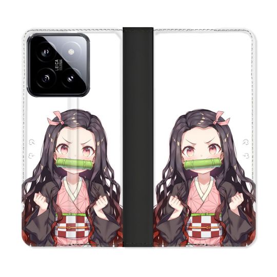 Housse cuir portefeuille Pour Xiaomi 14 Manga Demon Slayer Nezuko