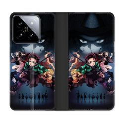 Housse cuir portefeuille Pour Xiaomi 14 Manga Demon Slayer Noir
