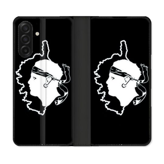 Housse cuir portefeuille Pour Samsung Galaxy A17 5G Voyage Corse Noir