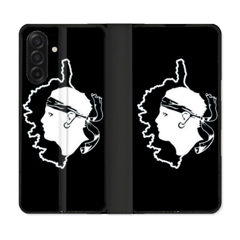 Housse cuir portefeuille Pour Samsung Galaxy A17 5G Voyage Corse Noir